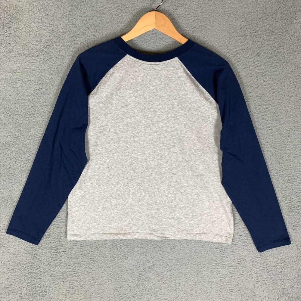 Johnny Was Sasson Raglan Baseball T-Shirt Women's Large L Grey/Blue Floral Logo - Picture 6 of 11